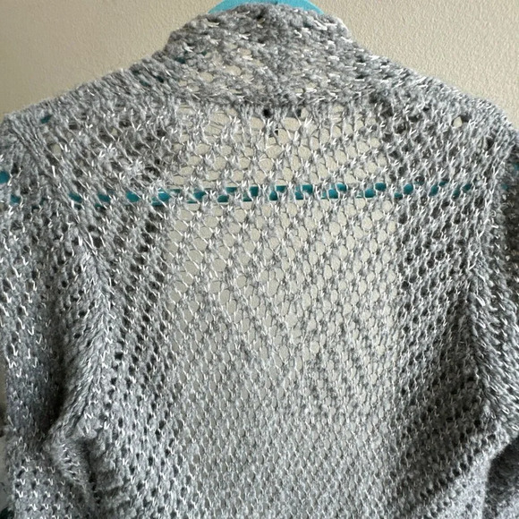 Eileen Fisher Large Alpaca Wool Blend Grey Open Stitch Ash Sweater Cardigan - Picture 8 of 10